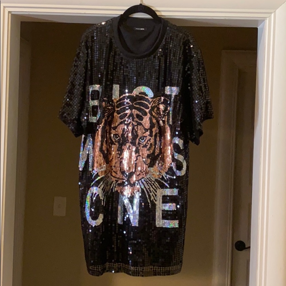 FashionNova-Black Sequin Tiger Shift Dress-SIZE L